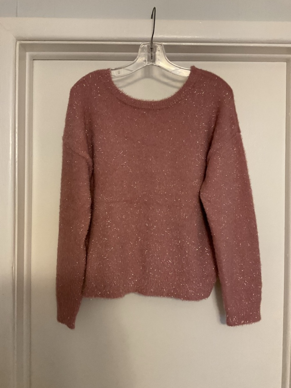 NWT Hem and Thread Soft Pink sweater with specks of gold with tie back Large